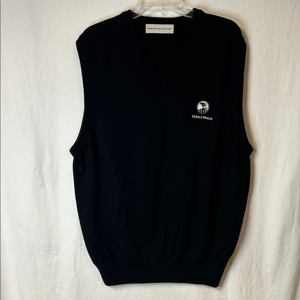 Pebble Beach Men's V-Neck Black Sweater Vest Size L 100% Pima Cotton